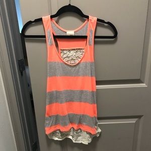 Orange and grey stripped tank with lace back